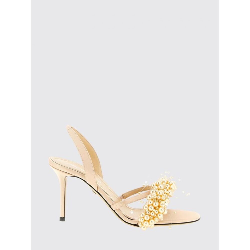 Mach&Mach Women Floating Pearls Satin Sandals With Synthetic Pearls Mach&Mach
